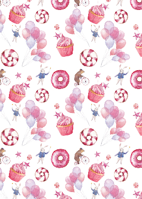 Modern roller blind Pink balloons, donuts, and bunnies