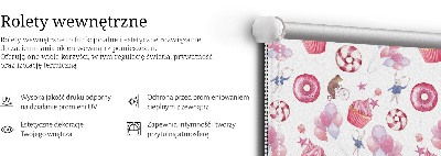 Modern roller blind Pink balloons, donuts, and bunnies
