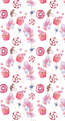 Modern roller blind Pink balloons, donuts, and bunnies