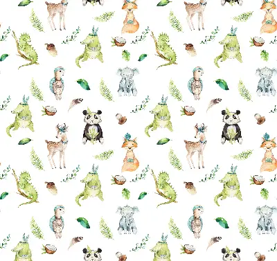 Roller blind for large window with animals and plants pattern