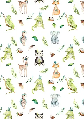 Roller blind for large window with animals and plants pattern