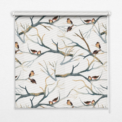 Fabric roller blind birds on a tree pattern