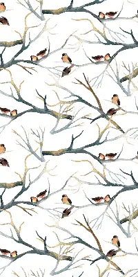 Fabric roller blind birds on a tree pattern