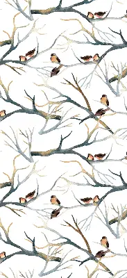 Fabric roller blind birds on a tree pattern