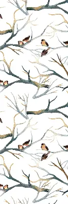 Fabric roller blind birds on a tree pattern
