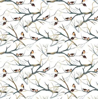 Fabric roller blind birds on a tree pattern