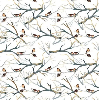 Fabric roller blind birds on a tree pattern