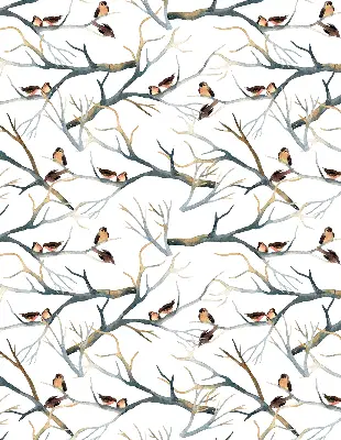 Fabric roller blind birds on a tree pattern