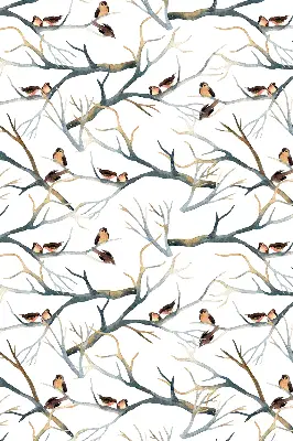 Fabric roller blind birds on a tree pattern