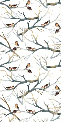 Fabric roller blind birds on a tree pattern