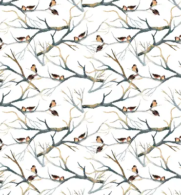 Fabric roller blind birds on a tree pattern