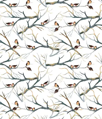 Fabric roller blind birds on a tree pattern