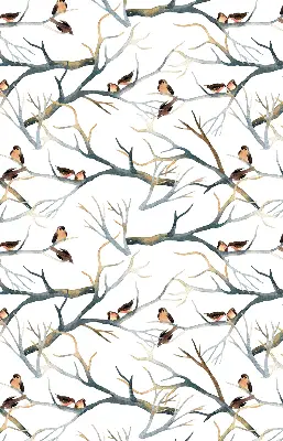 Fabric roller blind birds on a tree pattern