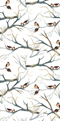 Fabric roller blind birds on a tree pattern