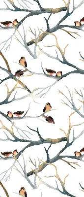 Fabric roller blind birds on a tree pattern