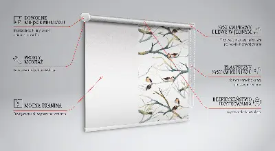 Fabric roller blind birds on a tree pattern