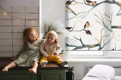 Fabric roller blind birds on a tree pattern