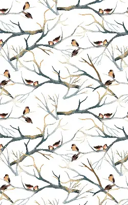 Fabric roller blind birds on a tree pattern