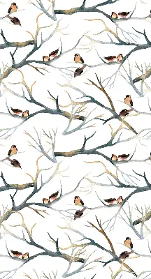 Fabric roller blind birds on a tree pattern