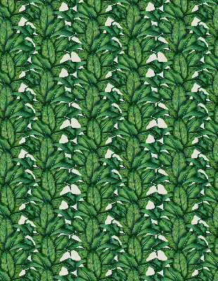 Fabric roller blind with a green leaves pattern