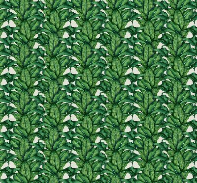 Fabric roller blind with a green leaves pattern