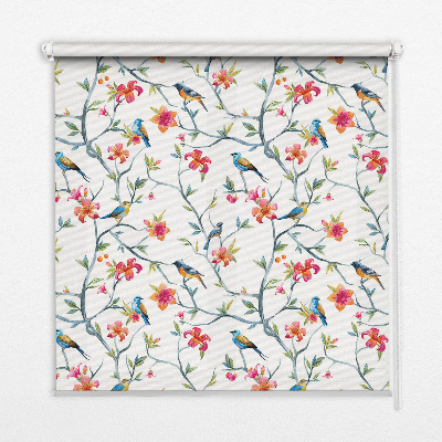 Roller blind for large window A bird on a branch