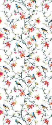 Roller blind for large window featuring a bird on a branch print