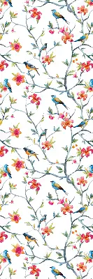 Roller blind for large window featuring a bird on a branch print