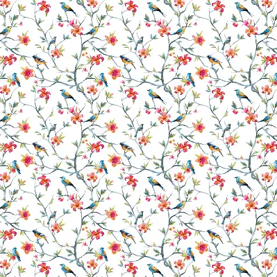 Roller blind for large window featuring a bird on a branch print