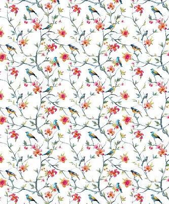 Roller blind for large window featuring a bird on a branch print