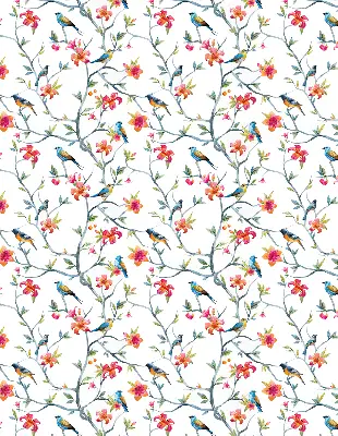 Roller blind for large window featuring a bird on a branch print