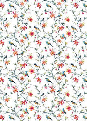 Roller blind for large window featuring a bird on a branch print