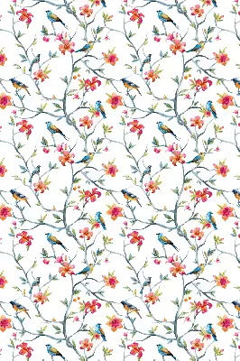 Roller blind for large window featuring a bird on a branch print