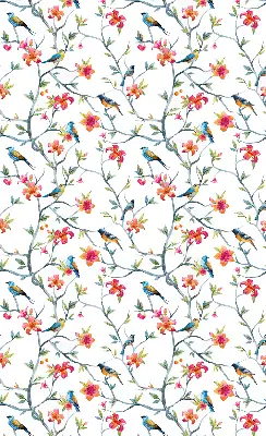 Roller blind for large window featuring a bird on a branch print