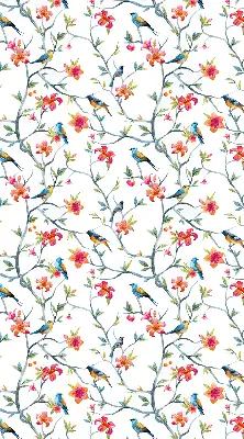 Roller blind for large window featuring a bird on a branch print