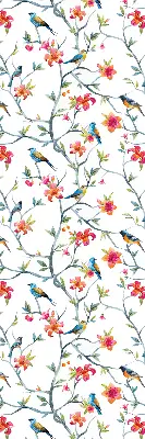 Roller blind for large window featuring a bird on a branch print