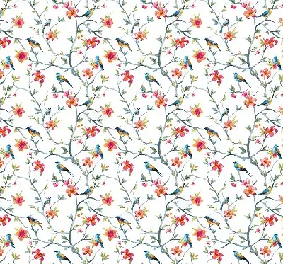 Roller blind for large window featuring a bird on a branch print