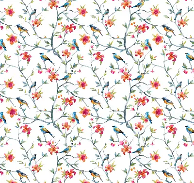 Roller blind for large window featuring a bird on a branch print