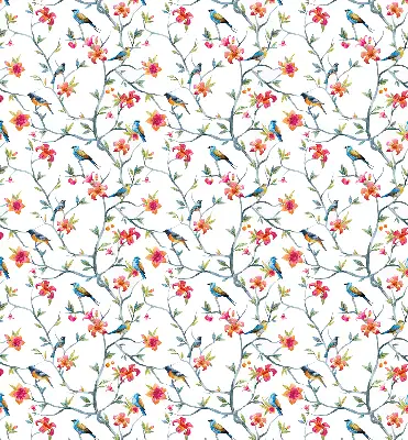 Roller blind for large window featuring a bird on a branch print