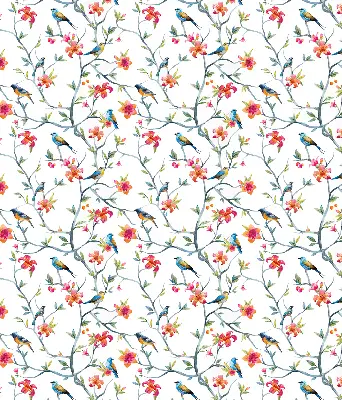 Roller blind for large window featuring a bird on a branch print
