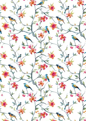 Roller blind for large window featuring a bird on a branch print