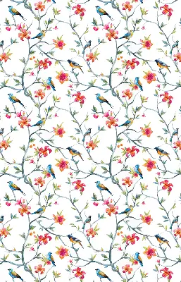 Roller blind for large window featuring a bird on a branch print
