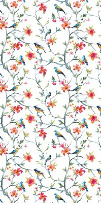 Roller blind for large window featuring a bird on a branch print