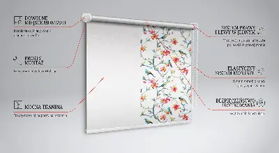 Roller blind for large window featuring a bird on a branch print