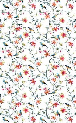 Roller blind for large window featuring a bird on a branch print