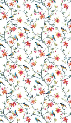 Roller blind for large window featuring a bird on a branch print