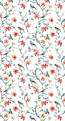 Roller blind for large window featuring a bird on a branch print