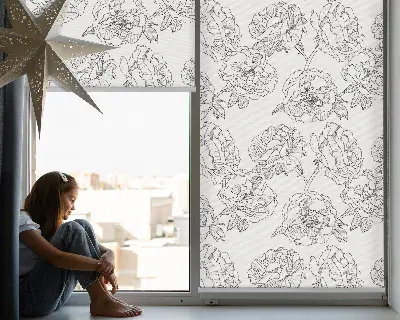 Modern roller blind with a drawn roses pattern