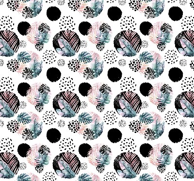 Fabric roller blind with circles and leaves pattern
