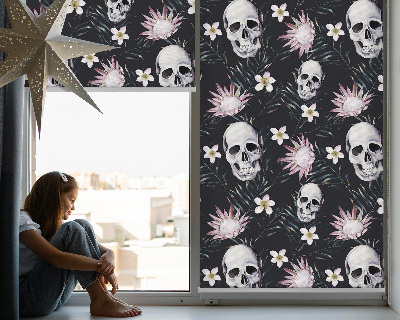 Fabric roller blind Skulls among flowers